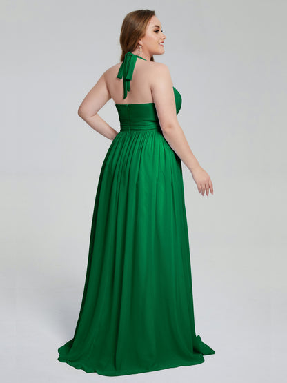 Presley Halter Split Plus Size Long Bridesmaid Dresses
