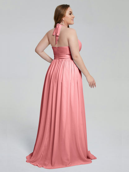 Presley Halter Split Plus Size Long Bridesmaid Dresses