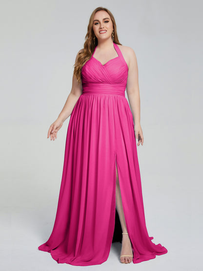 Presley Halter Split Plus Size Long Bridesmaid Dresses
