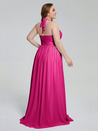 Presley Halter Split Plus Size Long Bridesmaid Dresses