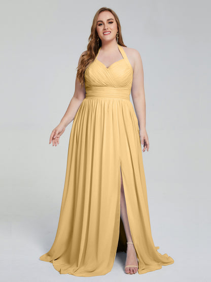Presley Halter Split Plus Size Long Bridesmaid Dresses