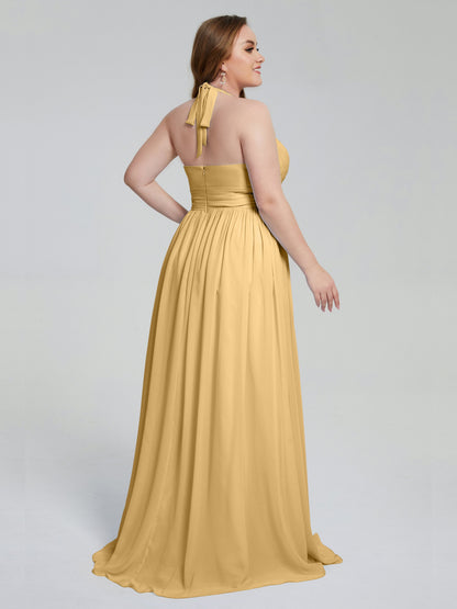 Presley Halter Split Plus Size Long Bridesmaid Dresses