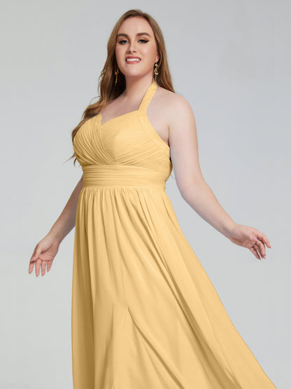 Presley Halter Split Plus Size Long Bridesmaid Dresses