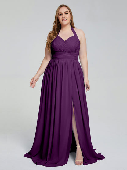 Presley Halter Split Plus Size Long Bridesmaid Dresses