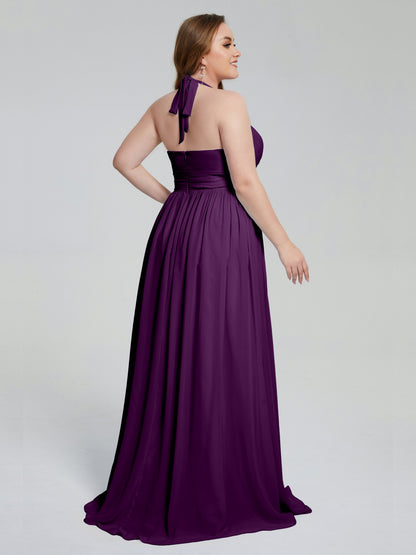 Presley Halter Split Plus Size Long Bridesmaid Dresses