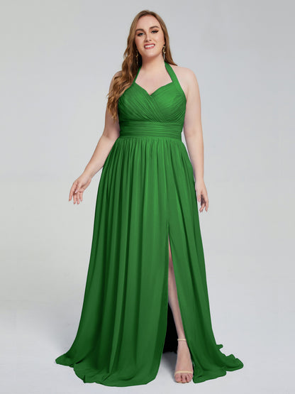 Presley Halter Split Plus Size Long Bridesmaid Dresses