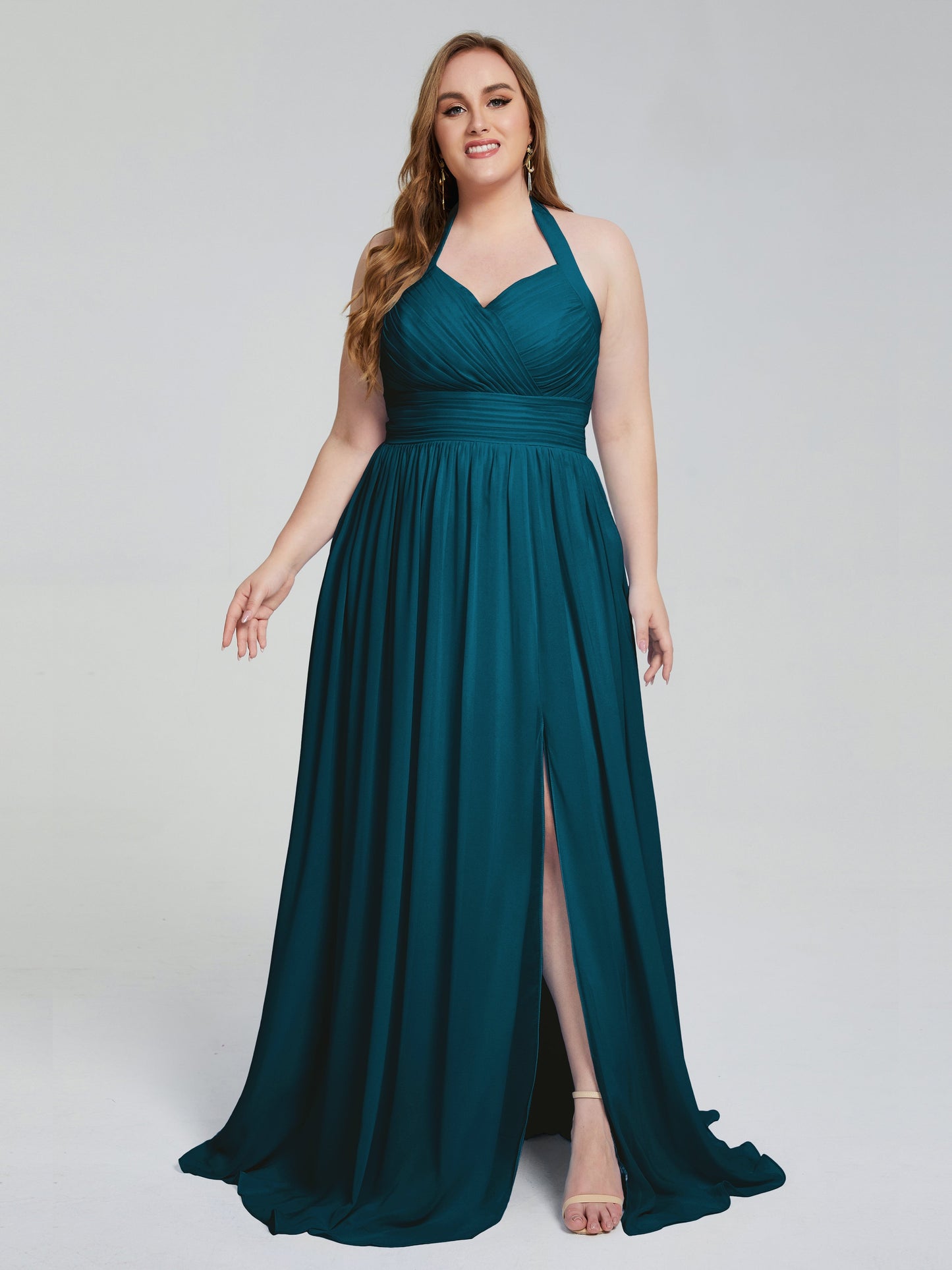 Presley Halter Split Plus Size Long Bridesmaid Dresses