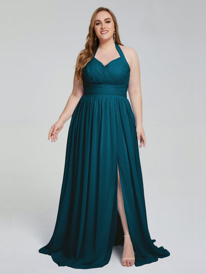 Presley Halter Split Plus Size Long Bridesmaid Dresses