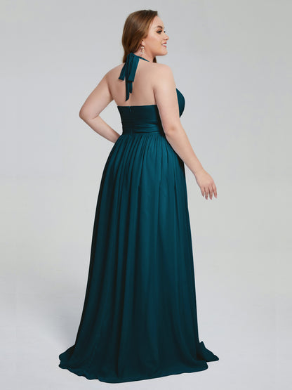 Presley Halter Split Plus Size Long Bridesmaid Dresses