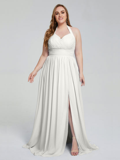 Presley Halter Split Plus Size Long Bridesmaid Dresses