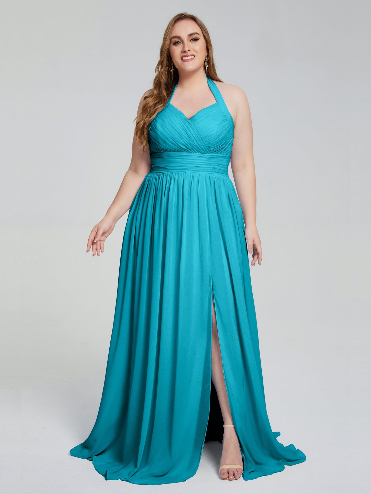 Presley Halter Split Plus Size Long Bridesmaid Dresses