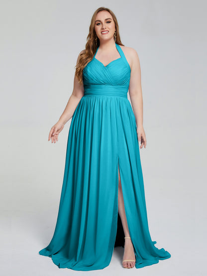Presley Halter Split Plus Size Long Bridesmaid Dresses