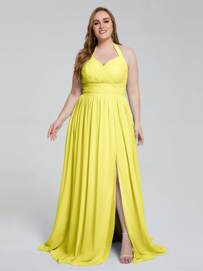 Presley Halter Split Plus Size Long Bridesmaid Dresses