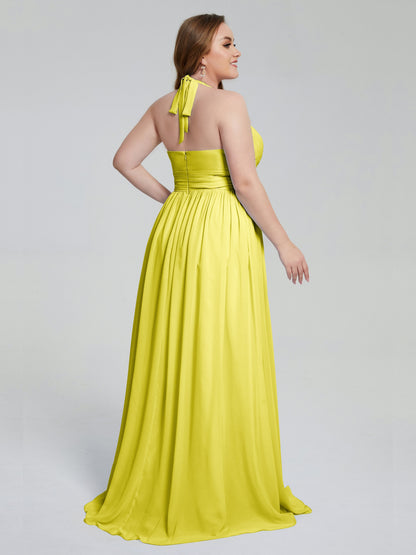 Presley Halter Split Plus Size Long Bridesmaid Dresses