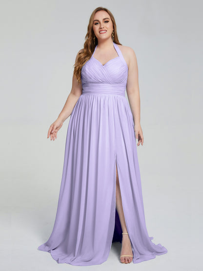 Presley Halter Split Plus Size Long Bridesmaid Dresses