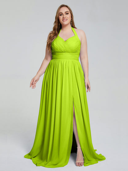 Presley Halter Split Plus Size Long Bridesmaid Dresses