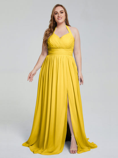 Presley Halter Split Plus Size Long Bridesmaid Dresses