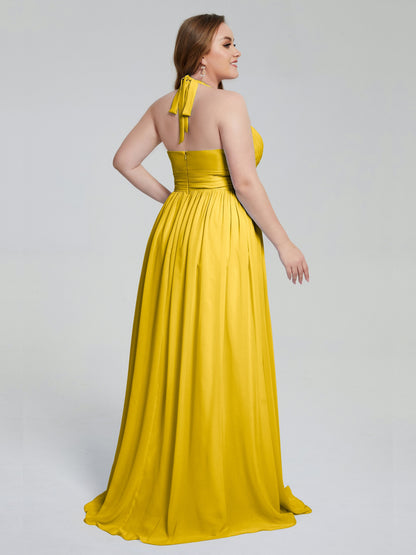Presley Halter Split Plus Size Long Bridesmaid Dresses