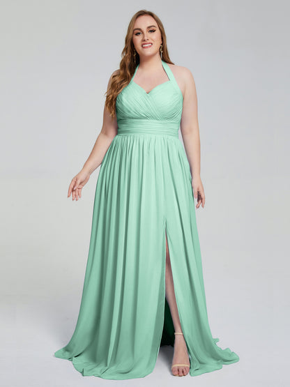 Presley Halter Split Plus Size Long Bridesmaid Dresses
