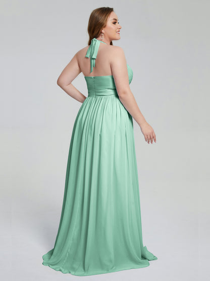 Presley Halter Split Plus Size Long Bridesmaid Dresses
