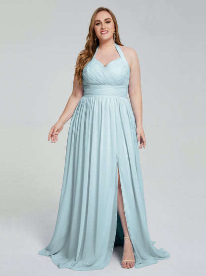 Presley Halter Split Plus Size Long Bridesmaid Dresses