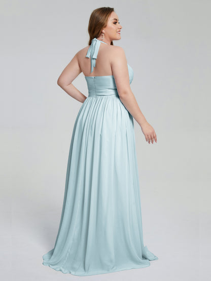 Presley Halter Split Plus Size Long Bridesmaid Dresses