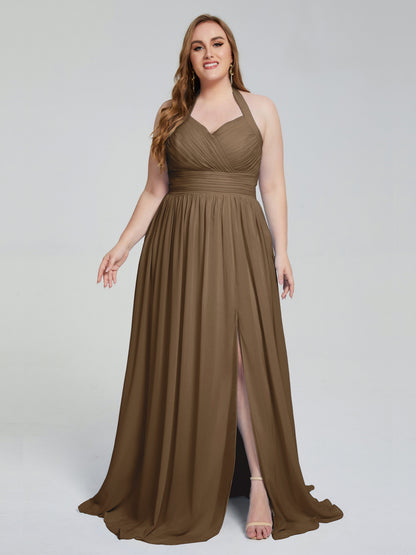Presley Halter Split Plus Size Long Bridesmaid Dresses