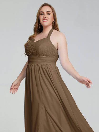 Presley Halter Split Plus Size Long Bridesmaid Dresses
