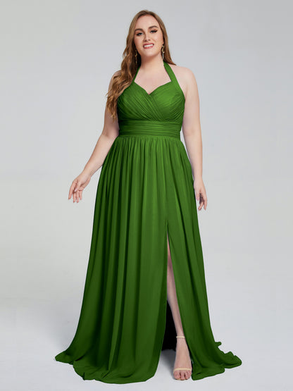 Presley Halter Split Plus Size Long Bridesmaid Dresses