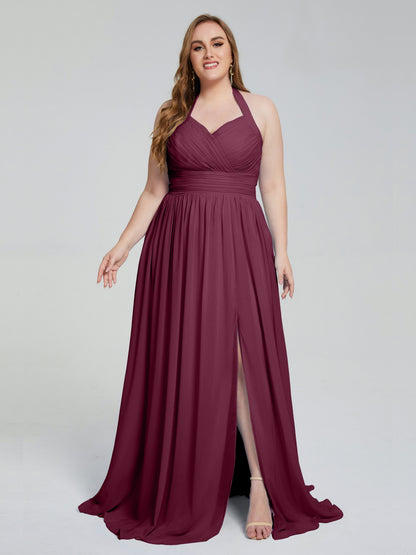 Presley Halter Split Plus Size Long Bridesmaid Dresses
