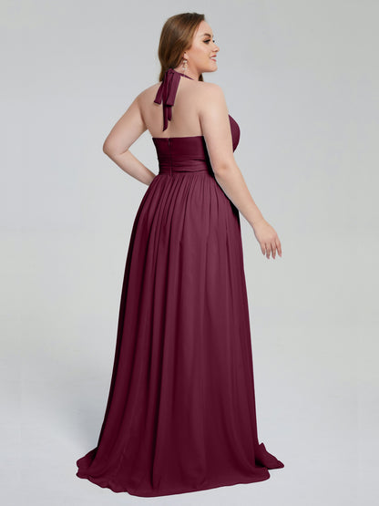 Presley Halter Split Plus Size Long Bridesmaid Dresses