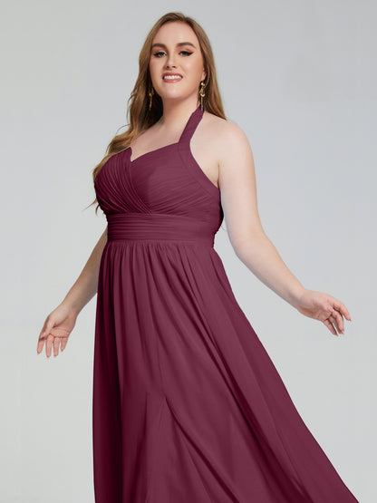 Presley Halter Split Plus Size Long Bridesmaid Dresses