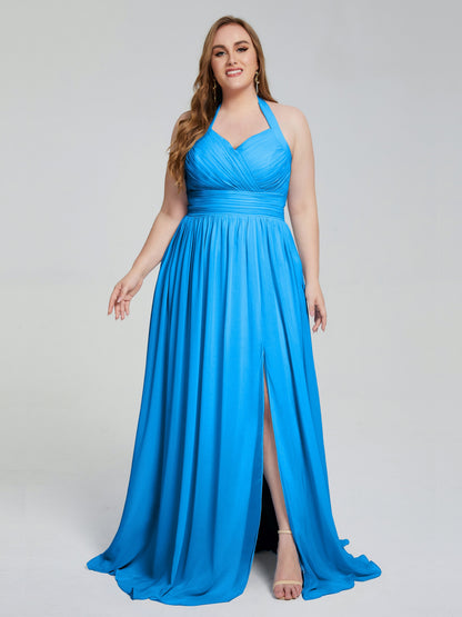 Presley Halter Split Plus Size Long Bridesmaid Dresses