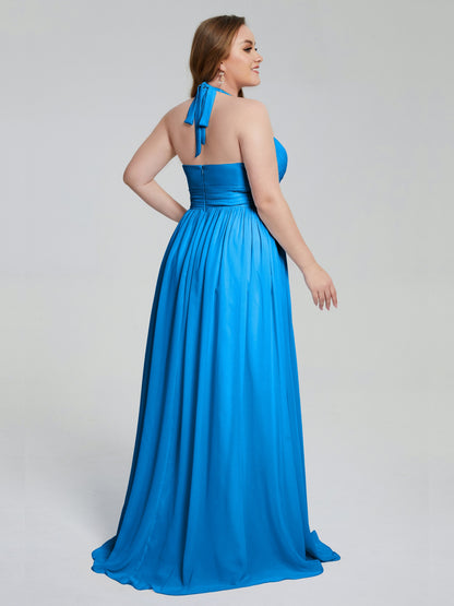 Presley Halter Split Plus Size Long Bridesmaid Dresses