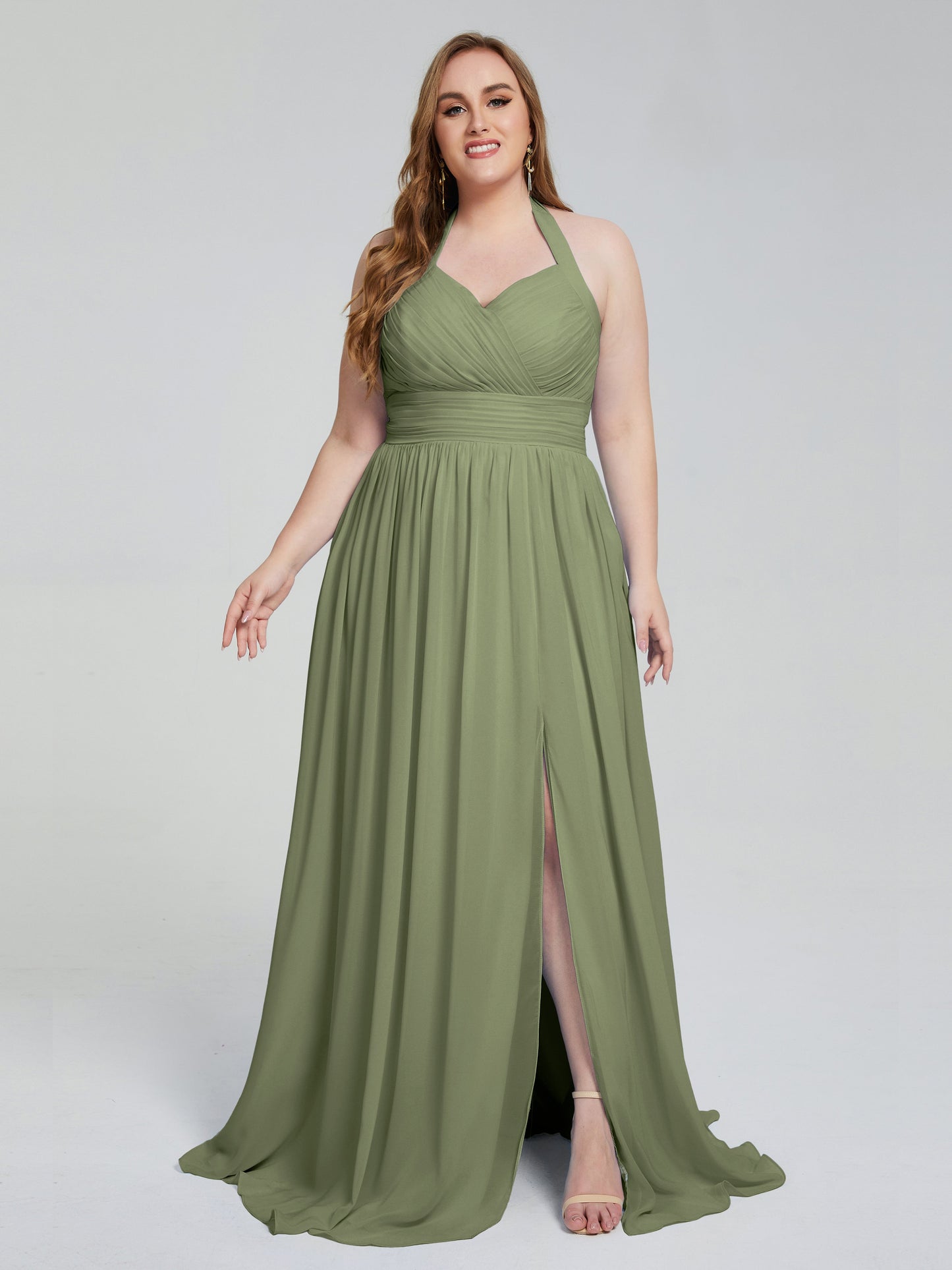 Presley Halter Split Plus Size Long Bridesmaid Dresses