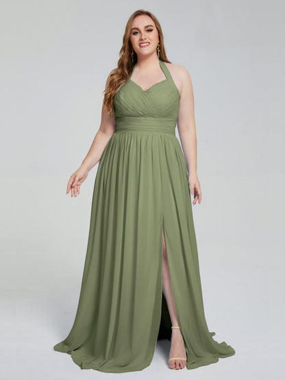 Presley Halter Split Plus Size Long Bridesmaid Dresses