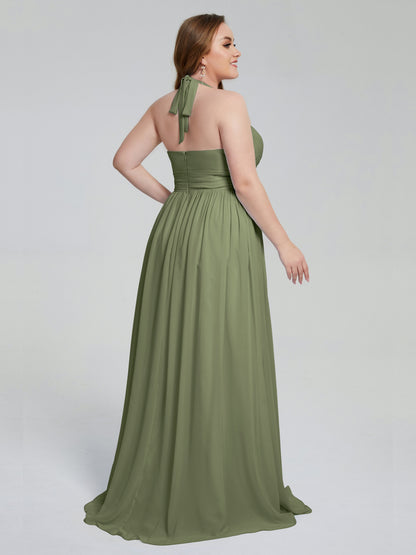 Presley Halter Split Plus Size Long Bridesmaid Dresses