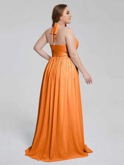 Presley Halter Split Plus Size Long Bridesmaid Dresses
