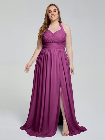 Presley Halter Split Plus Size Long Bridesmaid Dresses
