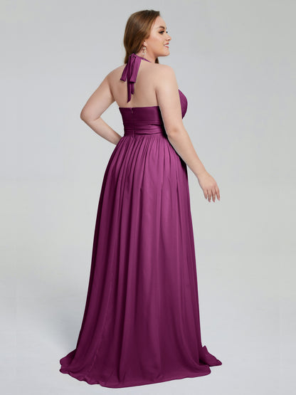 Presley Halter Split Plus Size Long Bridesmaid Dresses