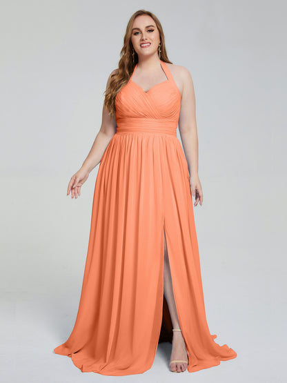 Presley Halter Split Plus Size Long Bridesmaid Dresses