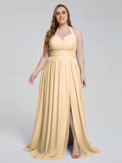 Presley Halter Split Plus Size Long Bridesmaid Dresses