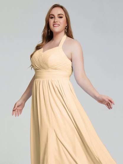 Presley Halter Split Plus Size Long Bridesmaid Dresses