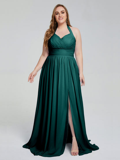 Presley Halter Split Plus Size Long Bridesmaid Dresses