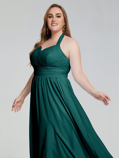 Presley Halter Split Plus Size Long Bridesmaid Dresses