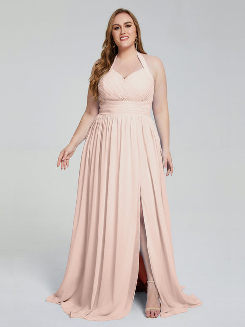 Presley Halter Split Plus Size Long Bridesmaid Dresses
