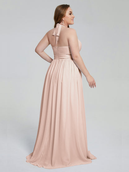 Presley Halter Split Plus Size Long Bridesmaid Dresses