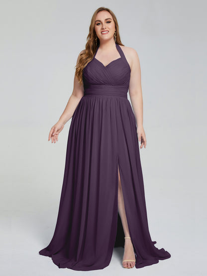Presley Halter Split Plus Size Long Bridesmaid Dresses