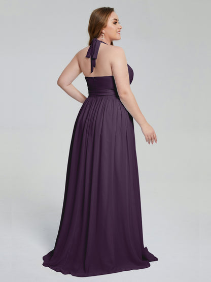 Presley Halter Split Plus Size Long Bridesmaid Dresses