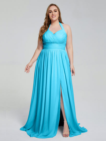 Presley Halter Split Plus Size Long Bridesmaid Dresses